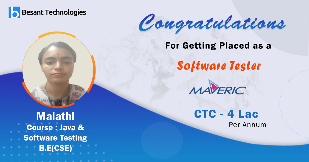 Besant Technologies |Fresher Malathi Got Placed in Maveric Systems | Software Testing Course